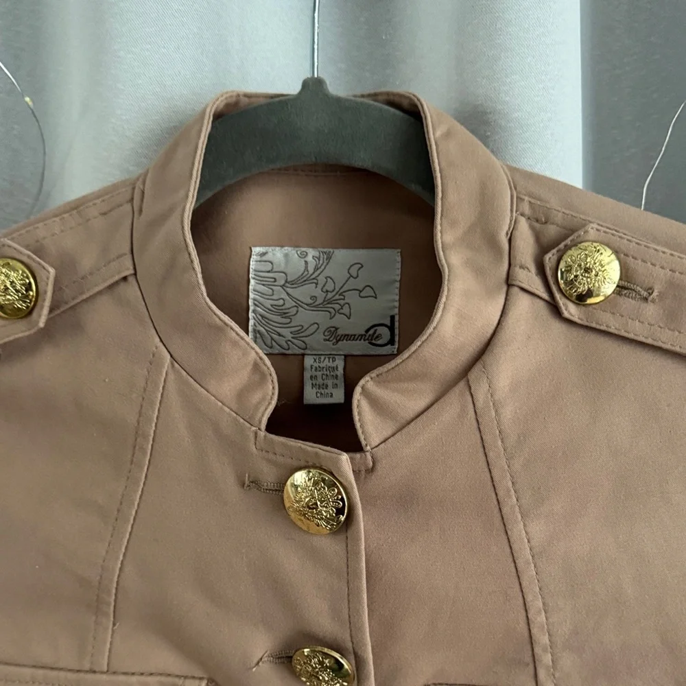 Dynamite Tan Military-Style Women's Jacket with Gold Buttons XS like new